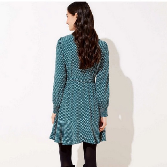 LOFT Green Polka Dot Wrap Dress - Picture 3 of 6